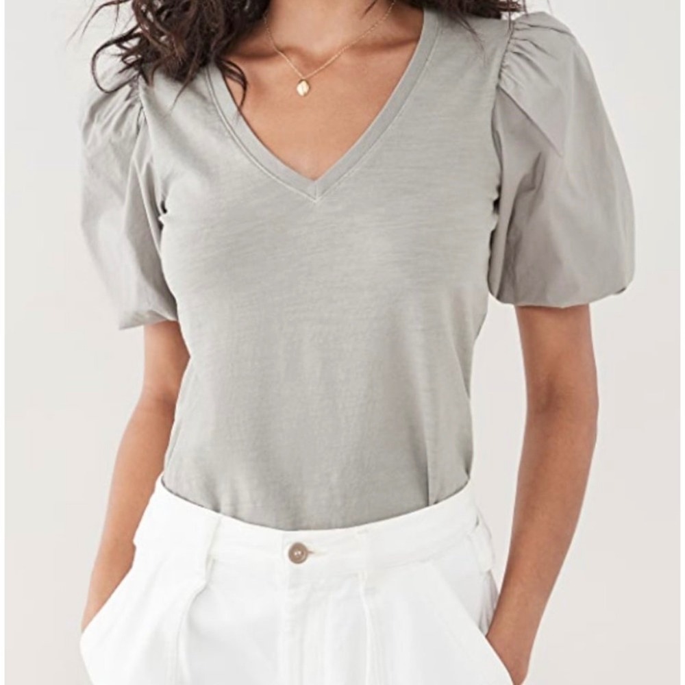 Nation‎ LTD Traci Bubble Sleeve V Neck T Shirt Gray Cotton Blend Size Small